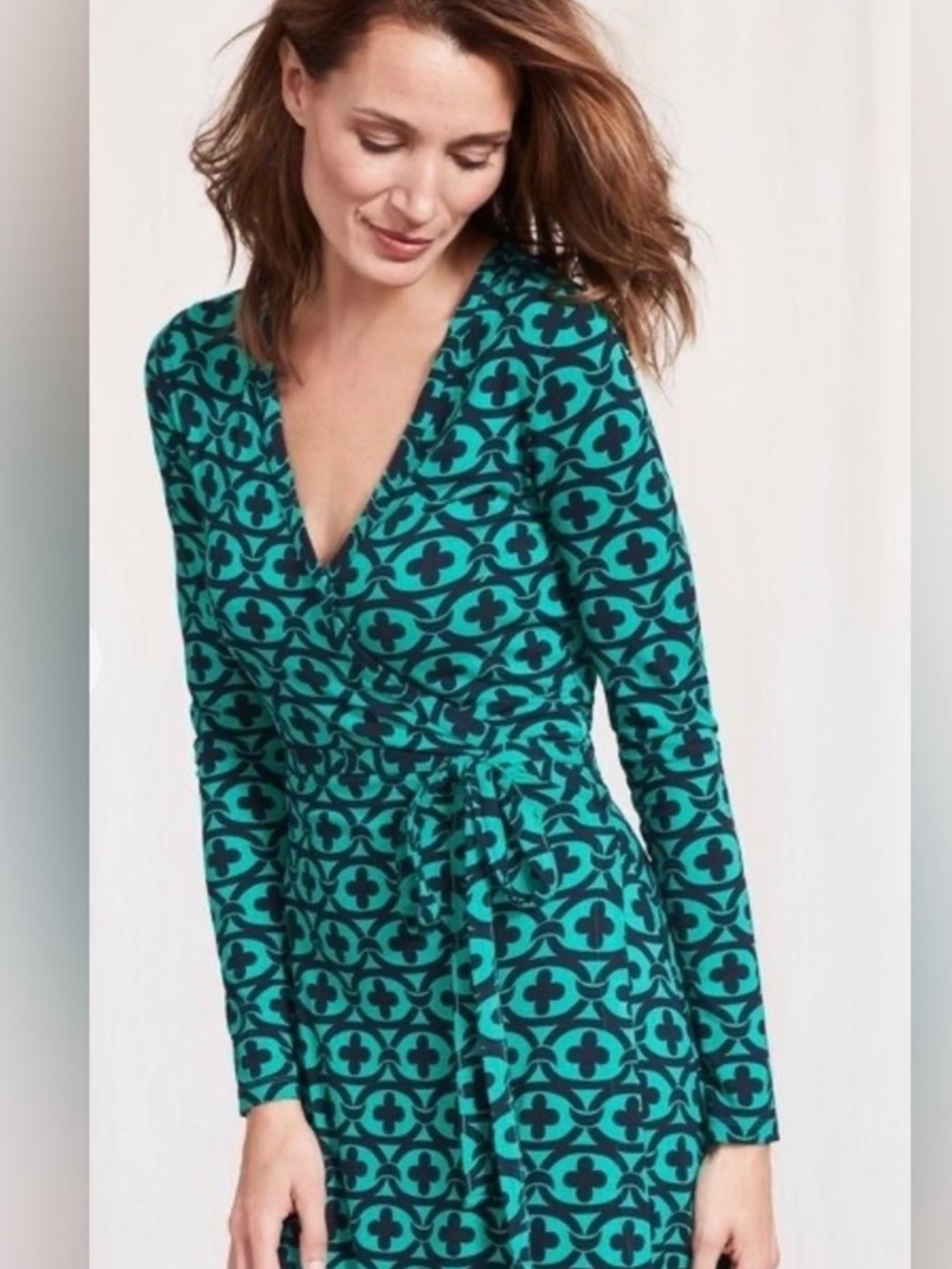 Boden Green Printed Wrap Dress Long Sleeve Viscose Blend Size 2 - Picture 7 of 13